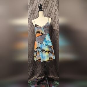 Forever 21 Patchwork Blue and Orange Mini Dress